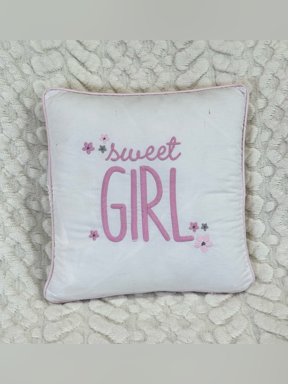 Sweet Girl Pink Floral Accent Throw Pillow Cushion 10x10 Kids Room Decor